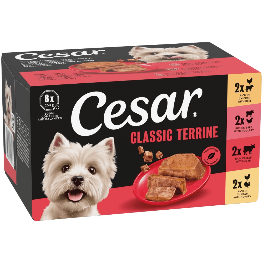 Cesar Classic Terrine Dog Food Tray Beef, Liver, Poultry in Loaf 24x150g, 8x150g - 1