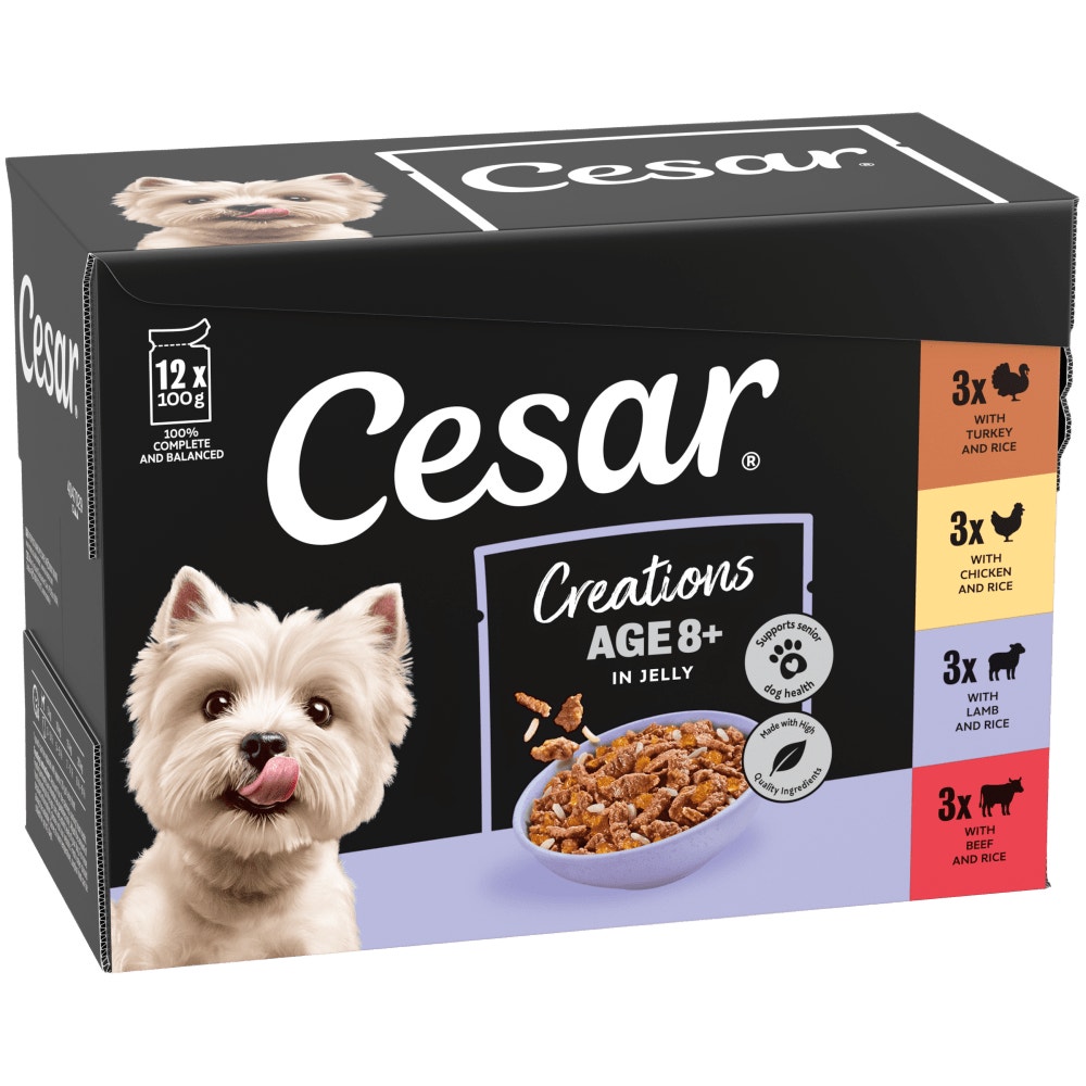 Cesar Creations Senior 8+ Dog Food Pouch Turkey, Chicken, Lamb, Beef with Rice in Jelly 40x100g, 12x100g - 1