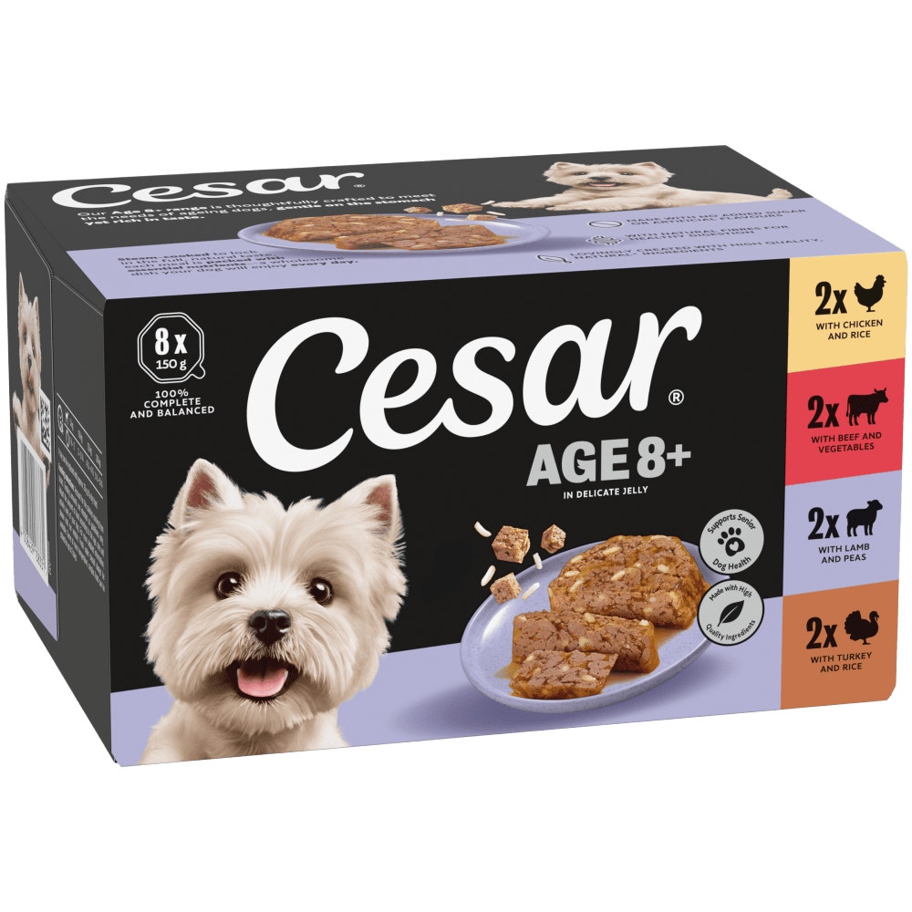Cesar Senior 8+Wet Dog Food tray Poultry,Lamb,Beef Chunks in Jelly 8 x150g - 1