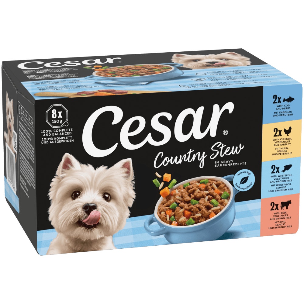 Cesar Country Stew Wet Dog Food tray Fish,Beef & Chicken in Gravy 8 x 150g - 1