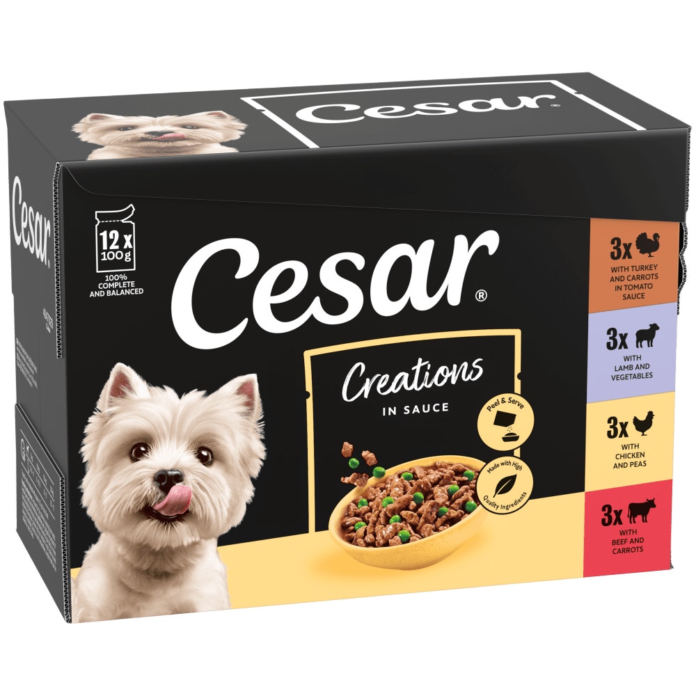 Cesar Creations Dog Food Pouch Turkey, Lamb, Chicken, Beef with Vegetables in Sauce 40x100g, 24x100g, 12x100g - 1