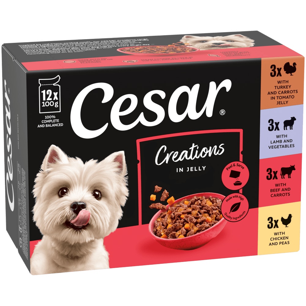 Cesar Creations Wet Dog Food Pouch Poultry,Beef,Lamb in Jelly 12 x 100g - 1