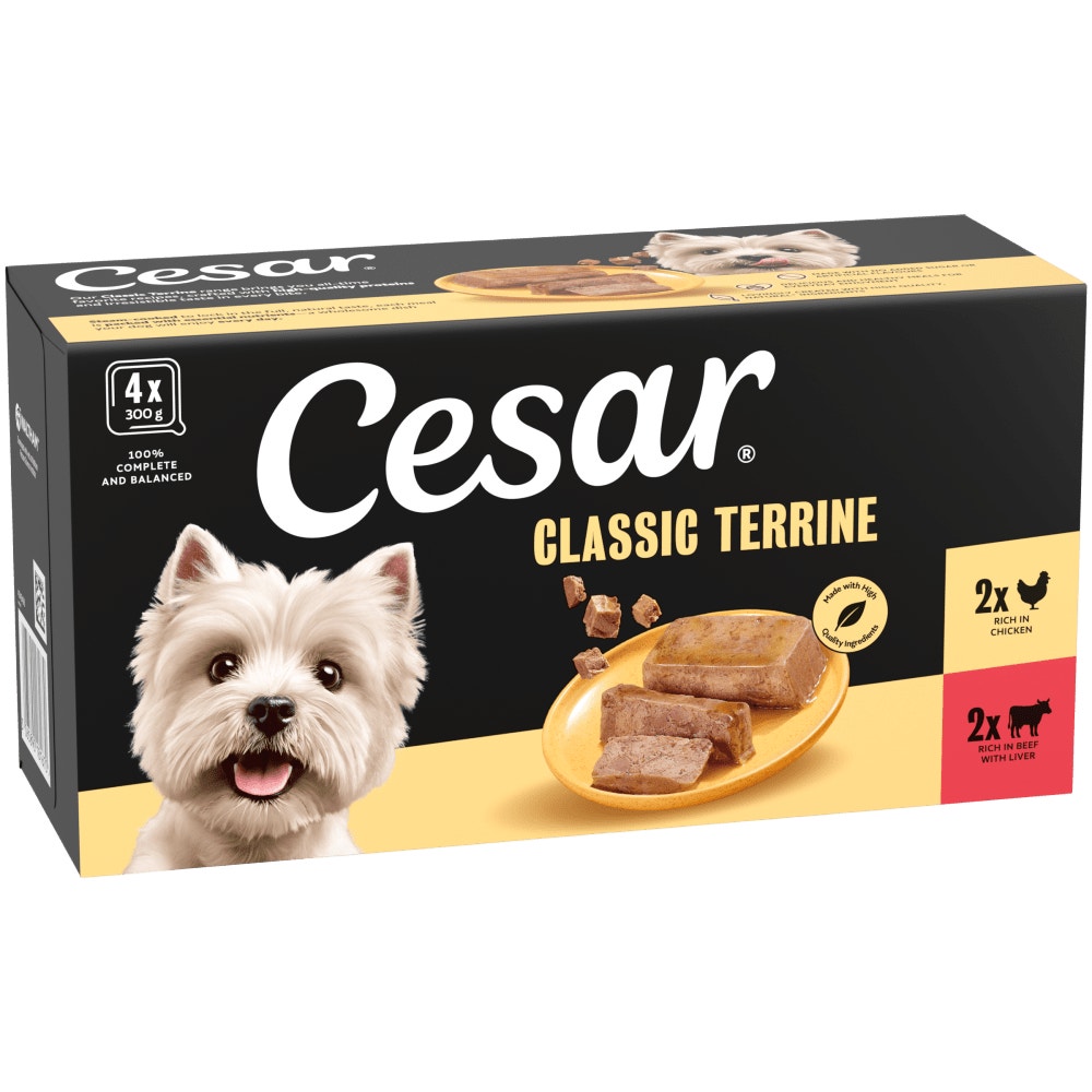 Cesar Classic Terrine Wet Dog Food tray Beef & Chicken in Loaf 4 x 300g - 1